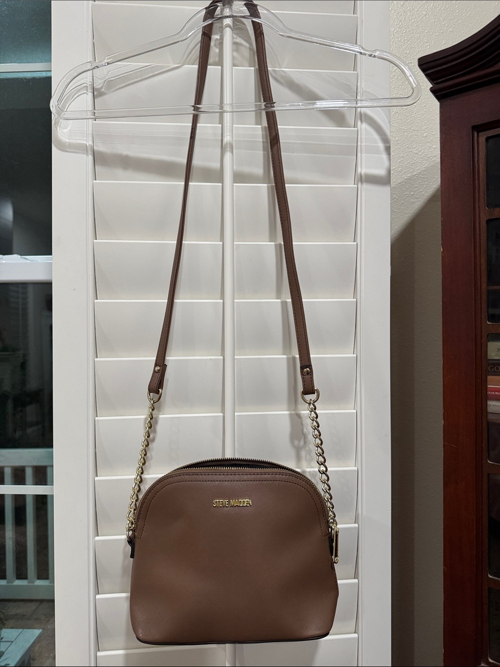 Steve Madden Brown Leather Crossbody with Gold Chain